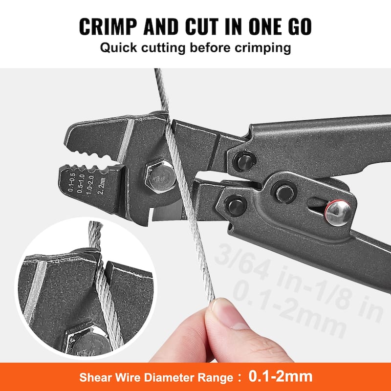 Wire Rope Crimping Tool and Cutter Up To 2.2mm Wire Cable Crimps - 2-in-1