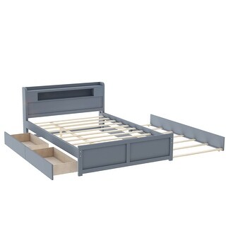 Versatile Queen Size Wood Storage Bed with LED and Trundle for Enhanced Comfort and Space Utilization