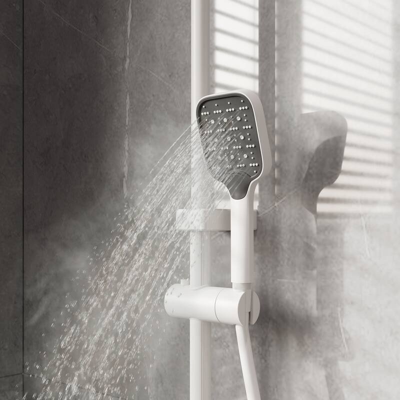 White Thermostatic Shower System with Digital Display, 4 Function Rainfall Shower Head CEC Certified Aluminum Shower Faucet Set