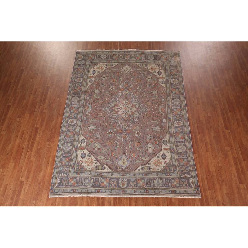 Geometric Tabriz Persian Vintage Area Rug Handmade Wool Carpet - 7'6"x 11'0"