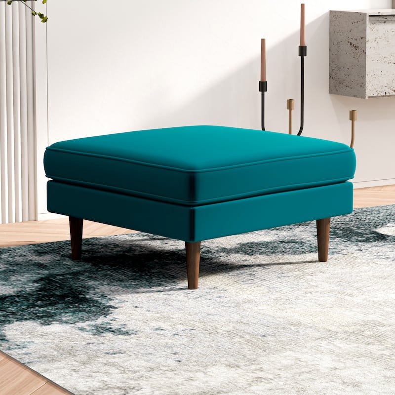 Felicia Mid-Century Upholstered Velvet Ottoman - Teal