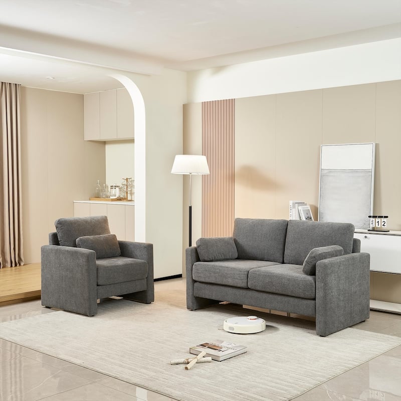Love Seat with Back Cushions for Bedroom, Accent Sofa Couch with Square Armrests, Multifunctional 2-Seat Settee