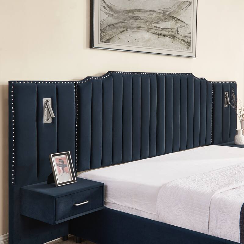 King Size Upholstered Bed Frame with Velvet Fabric