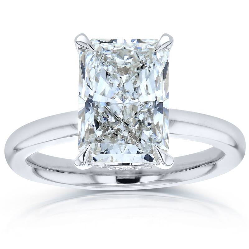 Kobelli Sunset Line 4.1 Carats Lab Grown Diamond Certified 14k Solid Gold Radiant Floating Drape Halo Hallstatt Ring - White - 5