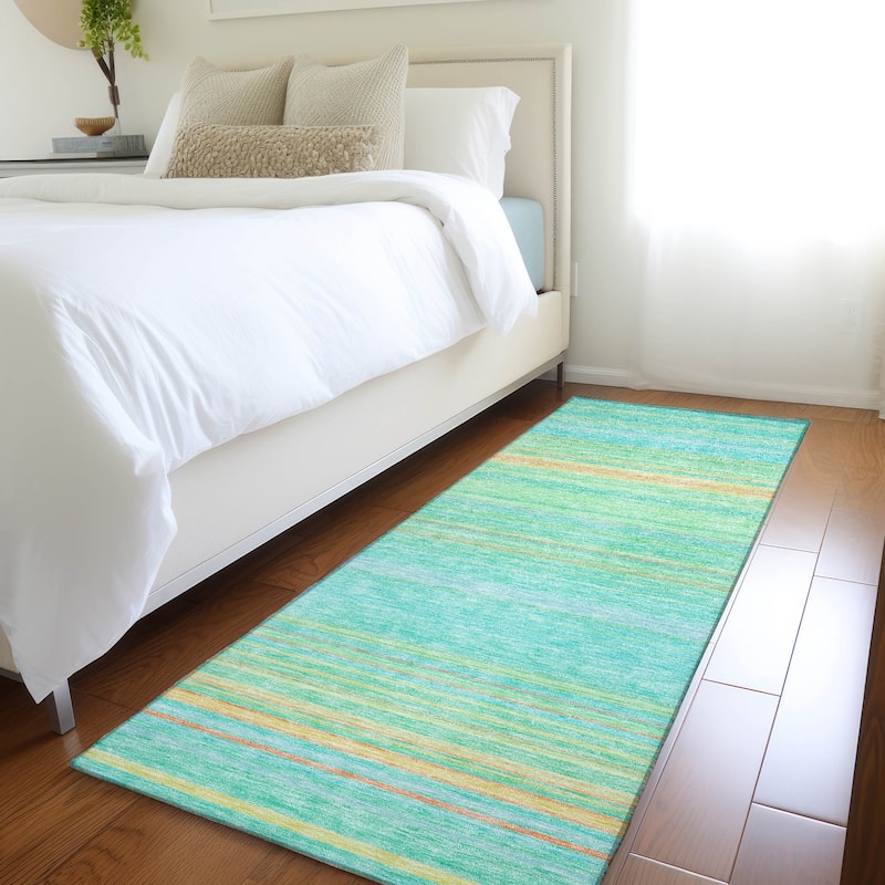 Premium Washable Super Soft Modern Stripes Mayfield Rug - Aqua - 2'3" x 7'6"