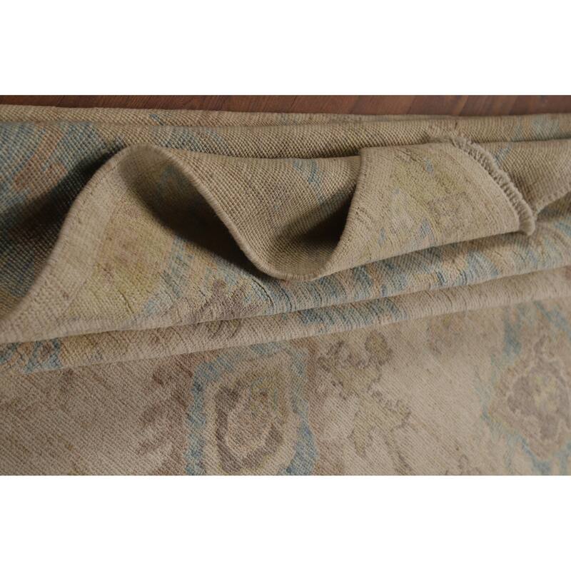 Beige Vegetable Dye Oushak Turkish Area Rug Hand-Knotted Wool Carpet - 7'10"x 9'10"