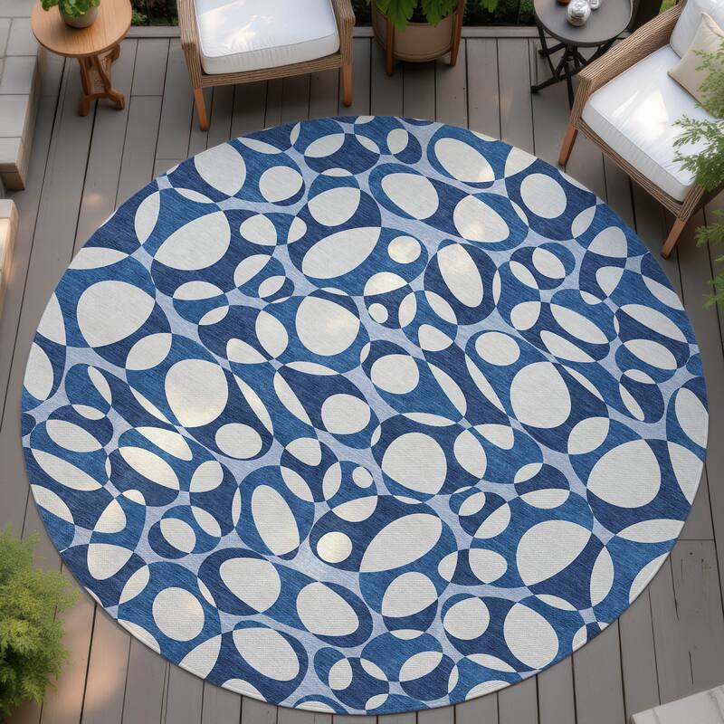 Machine Washable Indoor/ Outdoor Contemporary Saline Chantille Rug - Blue - 8' x 8'