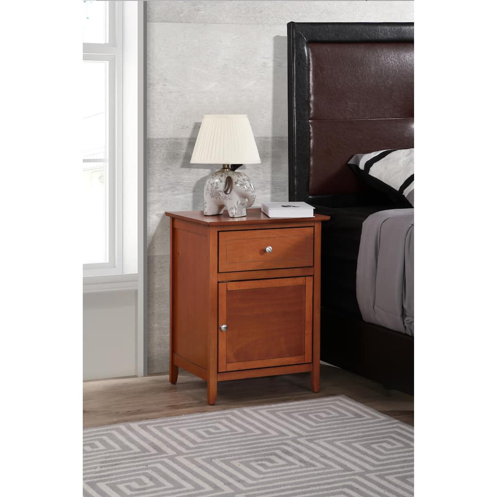 Oak Transitional Nightstand with Drawer and Cabinet
