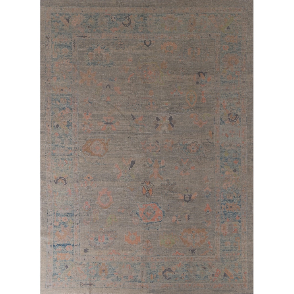 Hand Knotted Oriental 100% Wool Carpet Transitional All-Over Greys & Charcoal Oushak Area Rug - 9' 11'' X 8' 0''