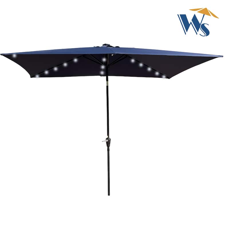 10x6.5ft Rectangular Solar LED Outdoor Umbrella with Crank and Tilt for Garden, Pool
