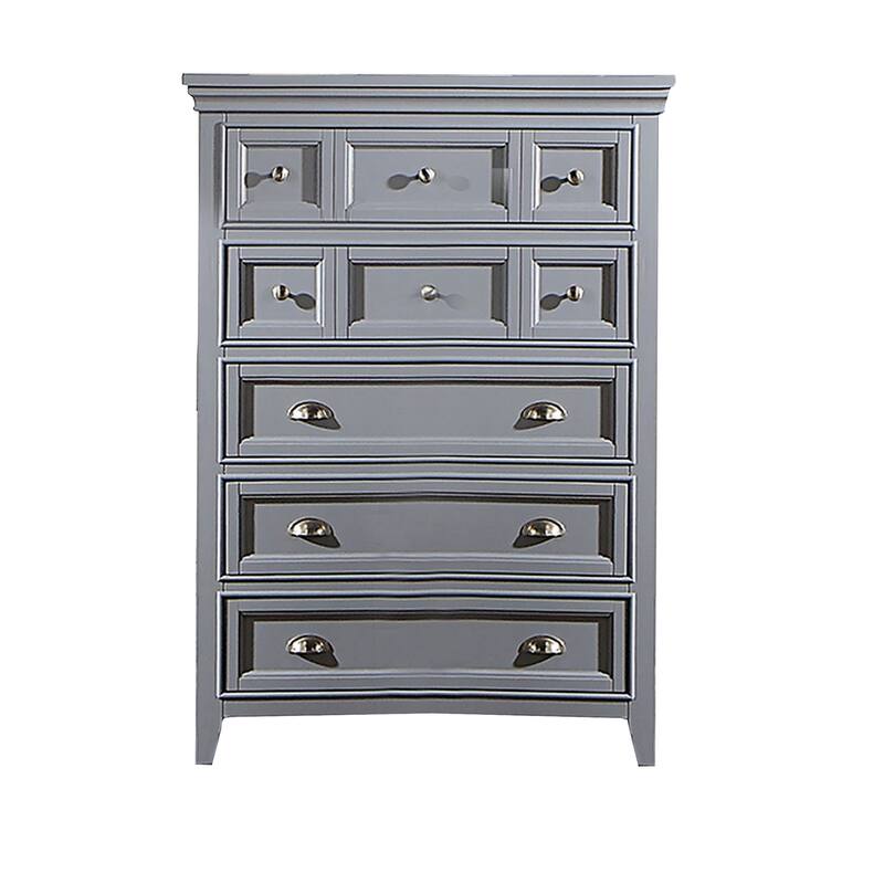 Lile 50 Inch Tall Dresser Chest, 6 Drawer, Crown Molding, Solid Wood, Gray - Gray - 6-drawer
