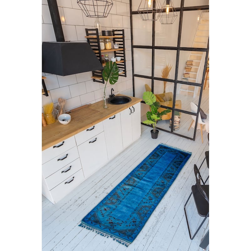 ECARPETGALLERY Hand-knotted Color Transition Blue Wool Rug - 2'9 x 9'9