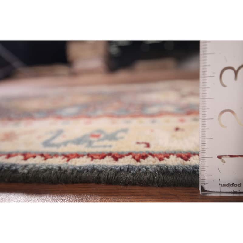 Gray Geometric Kazak Indian Runner Rug Hand-Knotted Wool Carpet - 2'6"x 8'2"