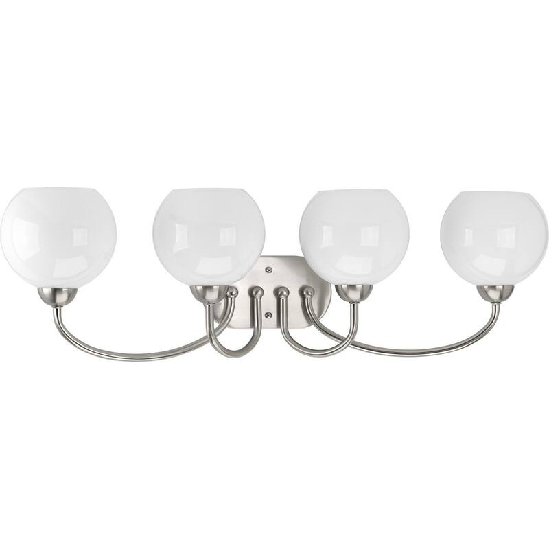 Carisa Collection Four-Light Brushed Nickel Opal Glass Mid-Century Modern Bath Vanity Light - 10" x 32.75" x 8"