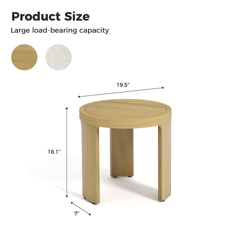 Overture 1-Piece Natural Wood Grain Aluminum Outdoor Round-Edge Table - 19 x 19