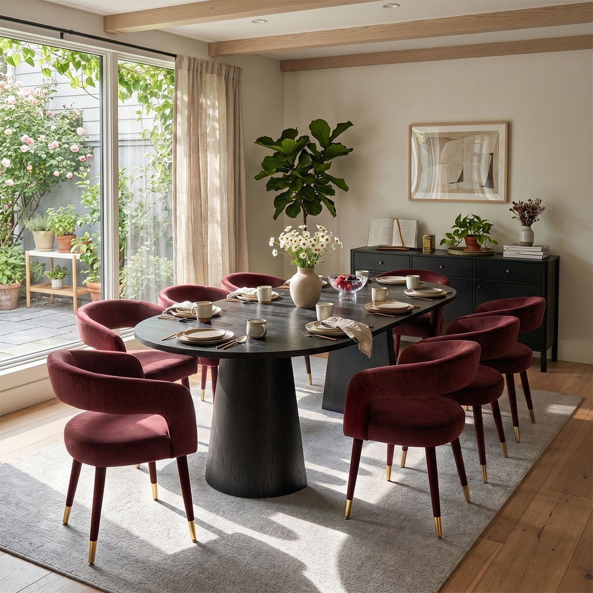 Velvet Upholstered Barrel-Back Dining Chair With Gold Capped Legs (Set of 8)