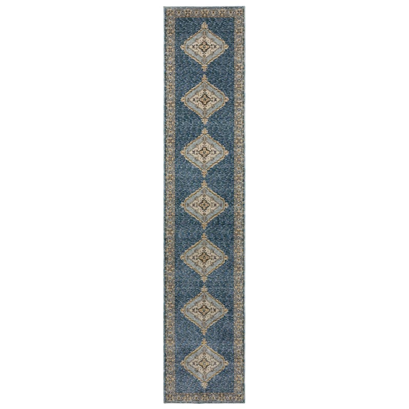 Style Haven Adalynn Traditional Double Medallion Blue/ Gold Area Rug - 2' 6" x 12' - Runner