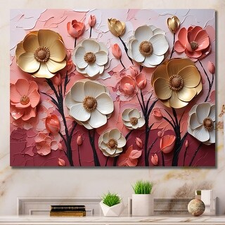 Designart "Gold And Pink Flower Petals Beauty" Abstract Floral Wall ...