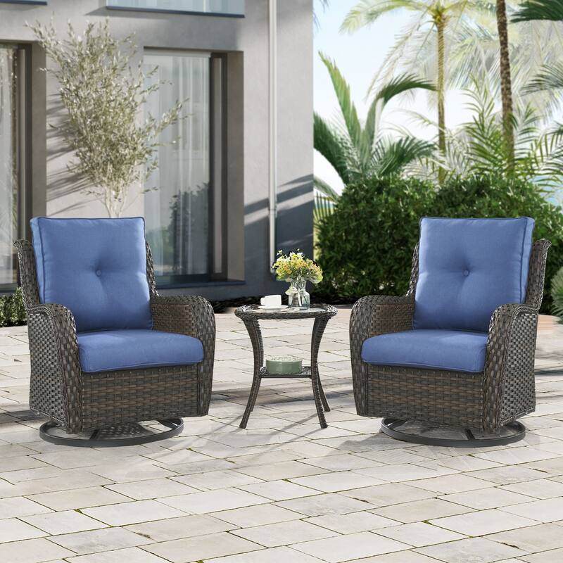 Gymojoy 5-piece Outdoor Wicker Swivel Rocking Chair Table with Ottoman