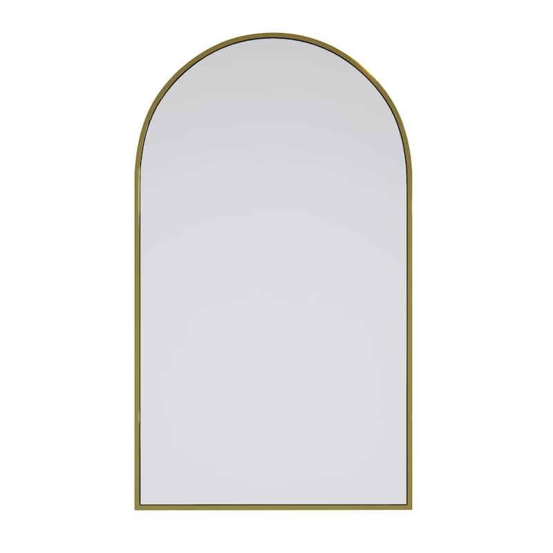 Glass Warehouse Arched Stainless Steel Framed Wall Mirror - 38" x 22" - Satin Brass