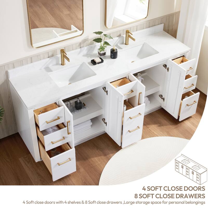 San Double Bath Vanity with Composite Stone Top and Mirror