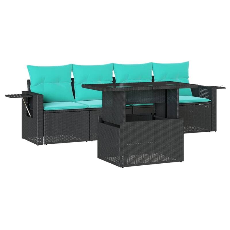 vidaXL Patio Sofa Set with Cushions Table and Couches 5 Piece Poly Rattan - 21.7 x 24.4 x 27.2