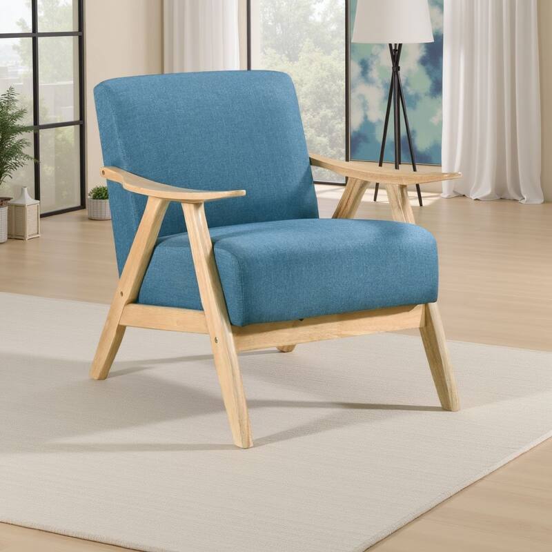 Indy Accent Club Armchair, Blue Textured, Solid Rubberwood Frame
