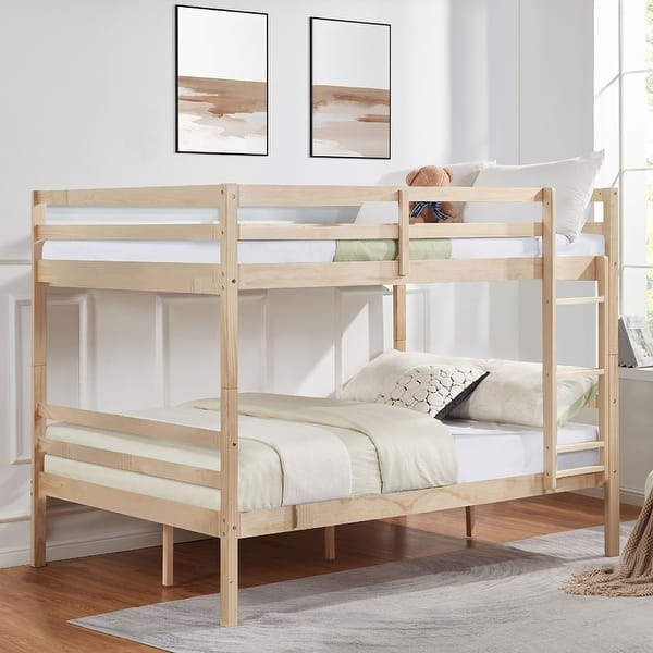 slide 2 of 43, Full over Full Wooden Bunk Bed,High Guardrail,Ladder,Kids Teens,Dorm Natural
