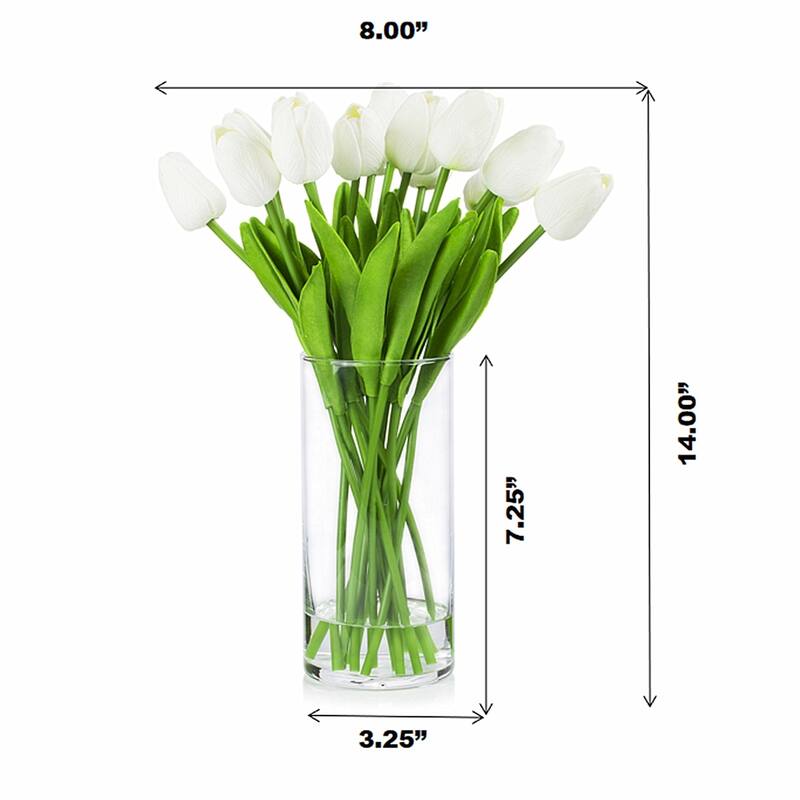 Enova Home Artificial Real Touch Tulips Fake Silk Flowers Arrangement in Clear Glass Vase with Faux Water for Home Decoration