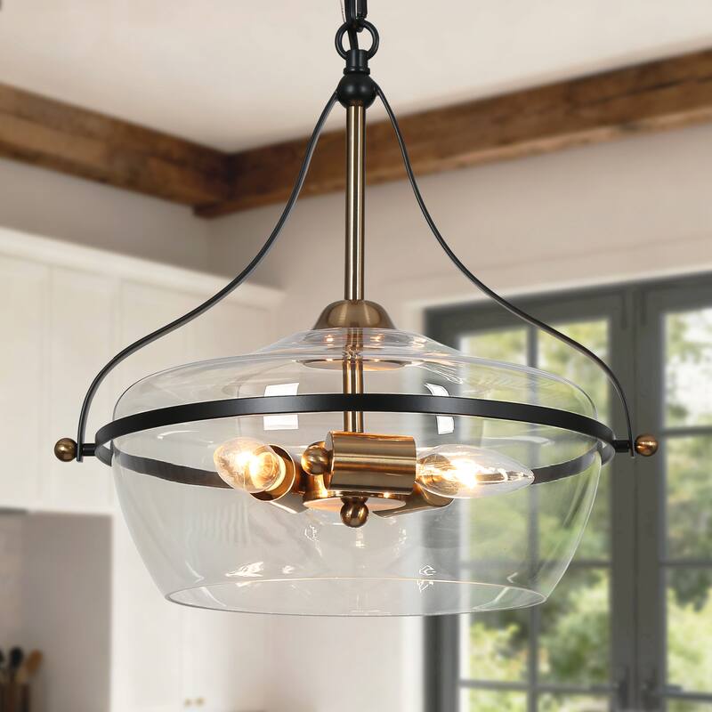 Modern Farmhouse 3-Light Black Gold Glass Chandelier Light Pendant Lights for Kitchen Island - 14"💥Lowest Price - Black Gold