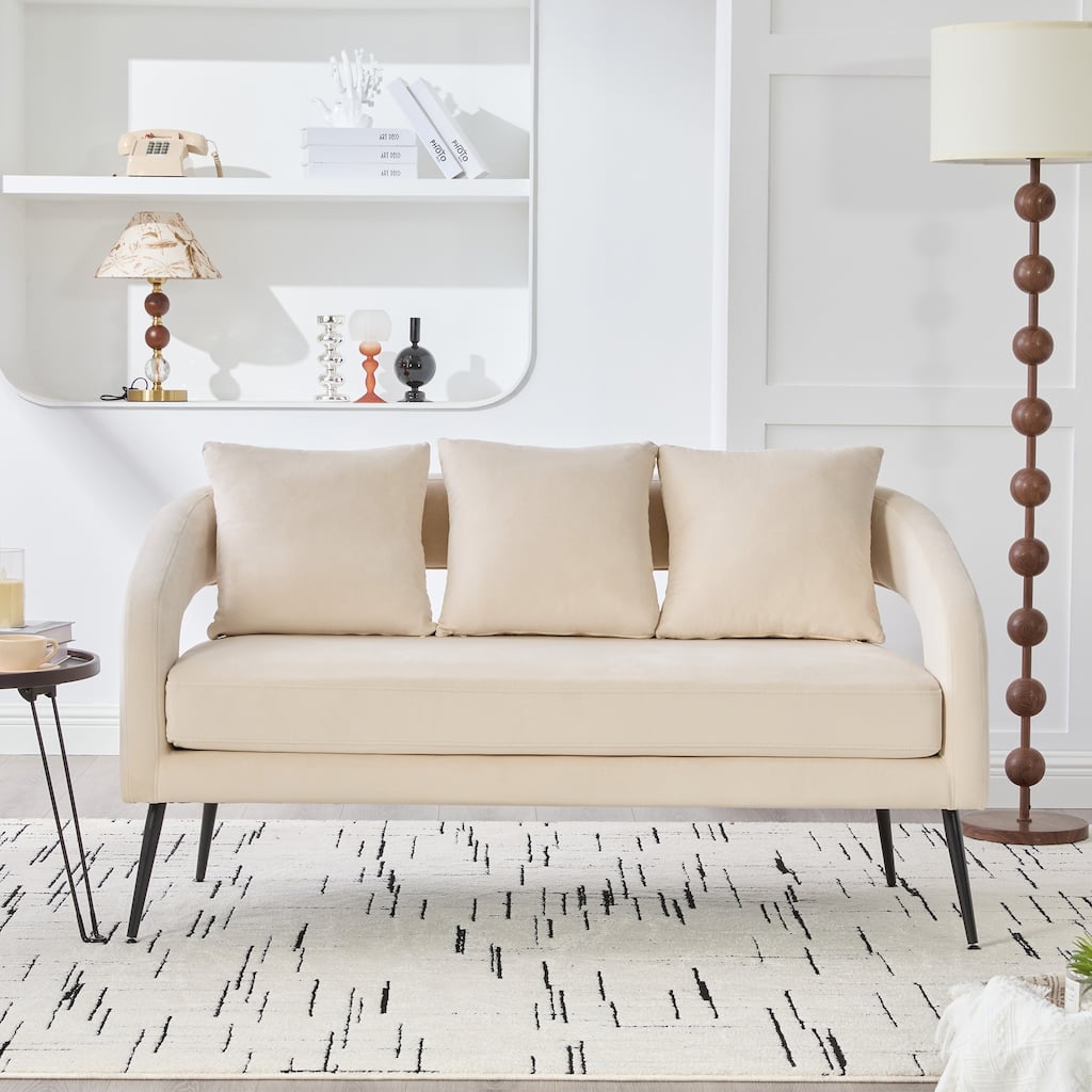 Velvet Loveseat Sofa Accent Loveseat with Removable Cushion, Padded Seat Sofa Couch with Round Armrests
