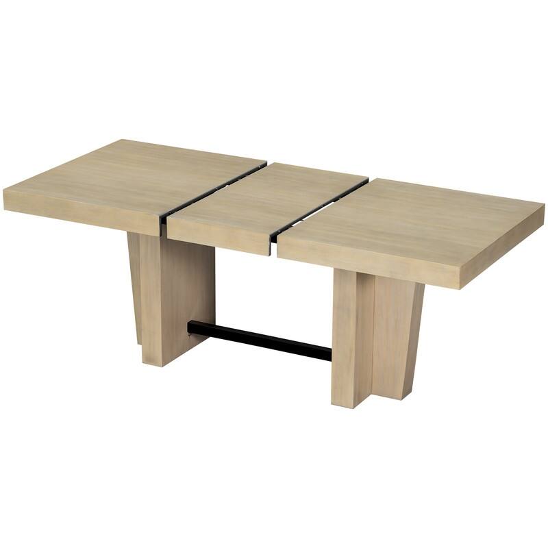Farmhouse 78.1inch Extendable Wood Dining Table Set for 6, Kitchen Table Set with Bench and 4 Upholstered Chairs