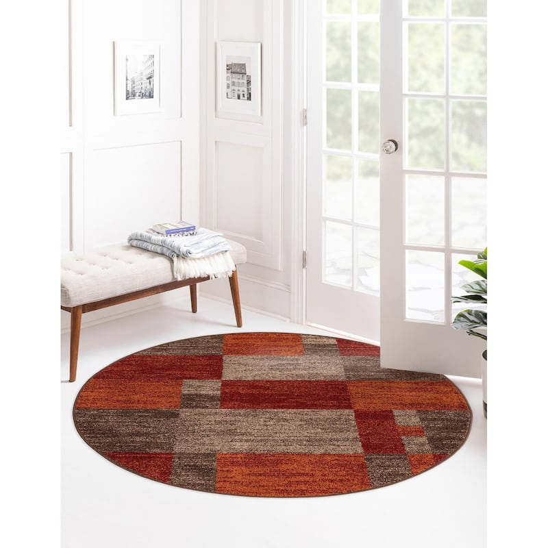 Contemporary Beallara Collection Area Rug - 5' Round - Multi-Dark Brown