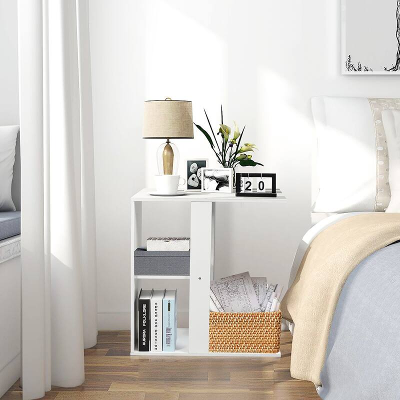Costway 3-tier Side Table W/Storage Shelf Space-saving Nightstand
