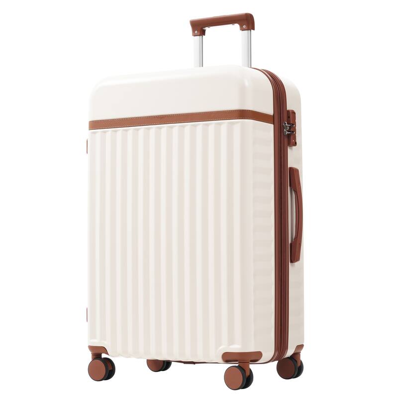 5-Piece Modern Hard-Shell Luggage Expandable Luggage with Spinner Wheels and TSA Lock, for Boarding Travel, Brown+White