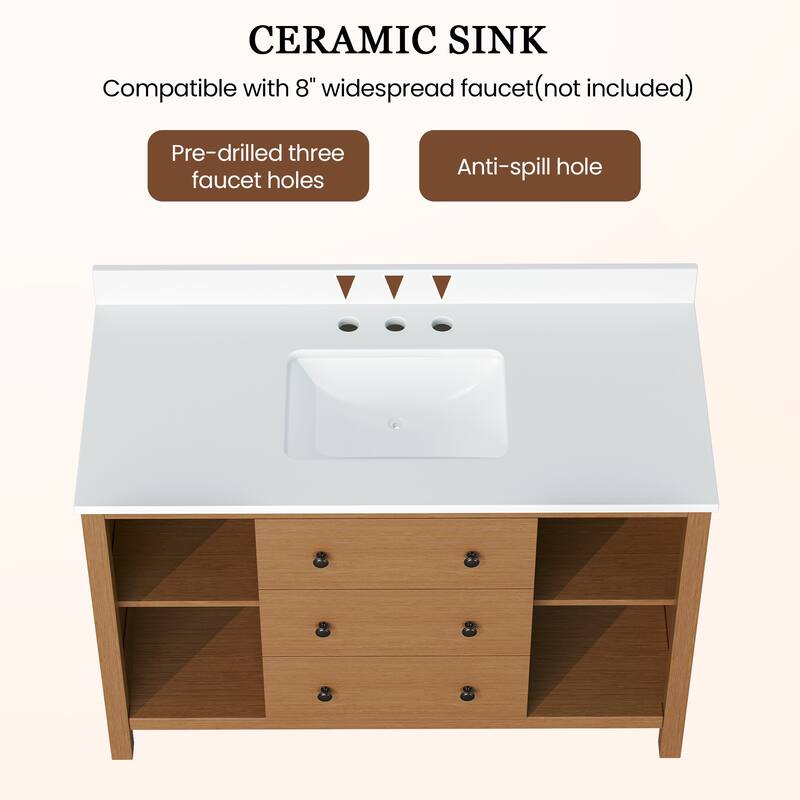 48-Inch Bathroom Vanity with Single Sink - Wood Grain Finish, Space-Saving