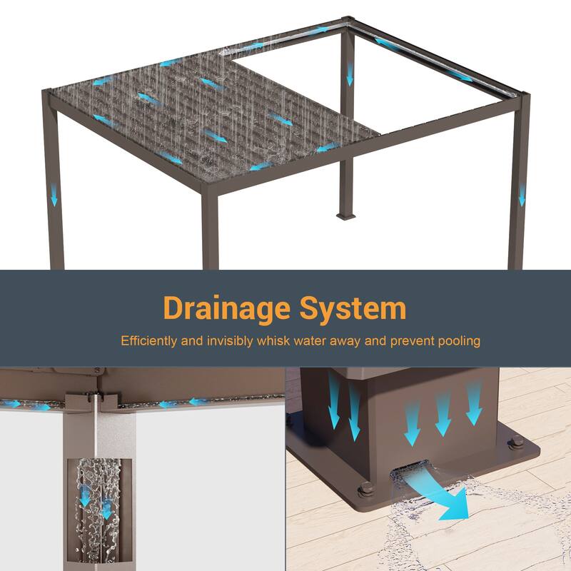 LIVOOSUN Outdoor Detachable Control Panel LED Equipped Pergola, Solar and USB Charging Options, Brown