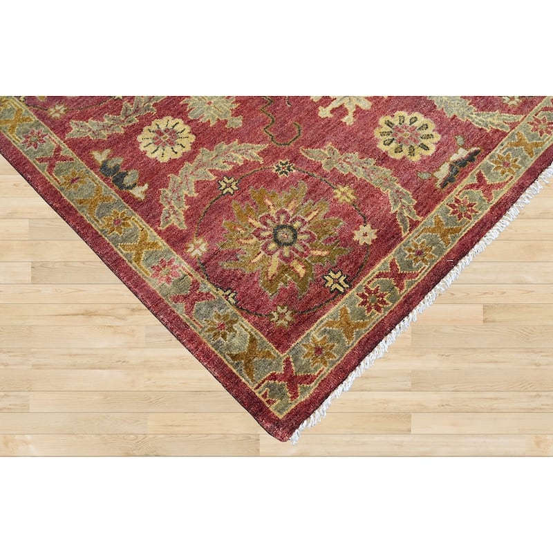 LoomBloom Raspberry Oushak Hand Knotted Traditional Wool Area Rug - 8' 8'' x 11' 7''