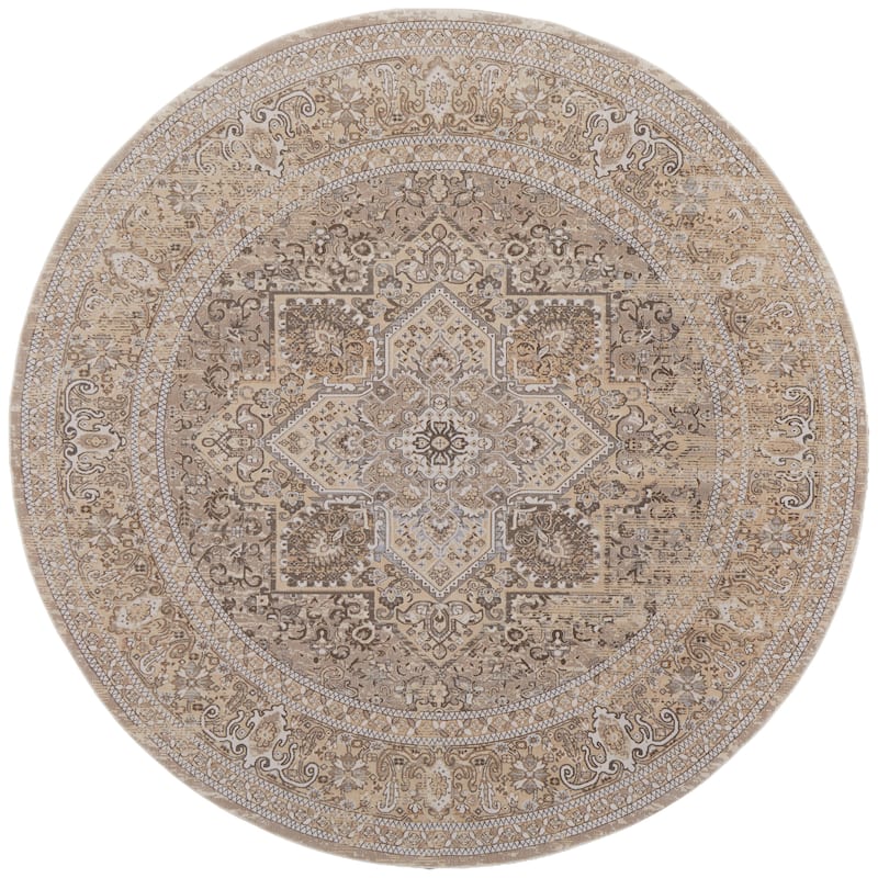 Grand Bazaar Neoma Machine Made Medallion Traditional Area Rug - 7'9" x 7'9" Round - Brown/Ivory/Tan