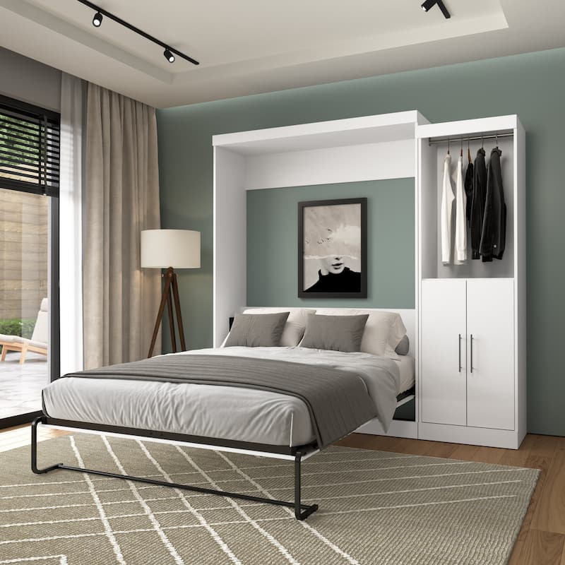 Nebula Queen Murphy Bed with Closet Organizer (90W) by Bestar - White
