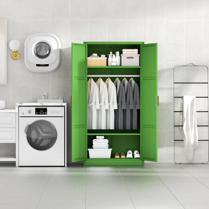 71'' - 72'' Tall Wardrobe Armoire Clothing Closet Storage Cabinet with Hanging Rod and Adjustable Shelves