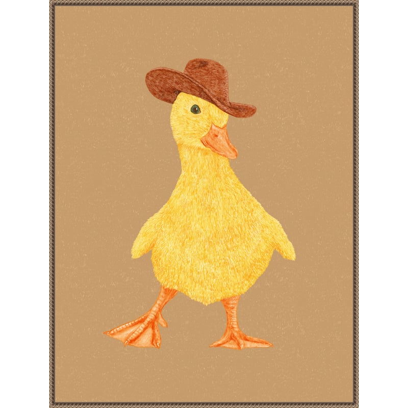 Daphne the Cowgirl Duckling by Anyone Can Yeehaw Framed Canvas Wall Art Print - Sylvie Beaded Gold