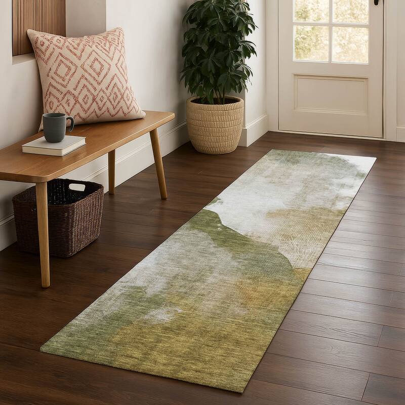 Premium Washable Super Soft Abstract Contemporary Mayfield Rug - Green - 2'3" x 7'6"