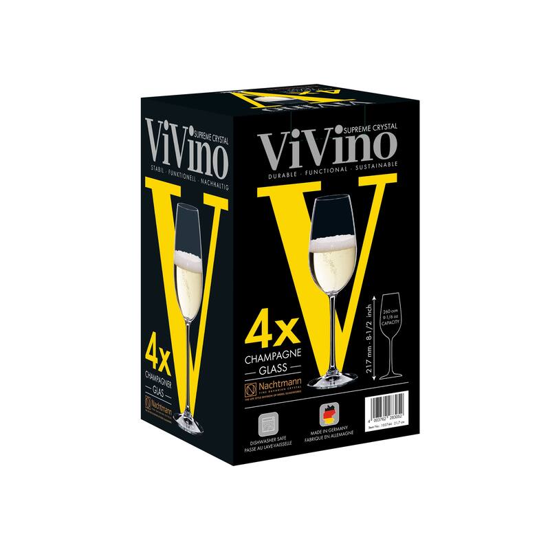 Nachtmann Set of 4 ViVino Crystal Glass Champagne Flutes - 9 oz.
