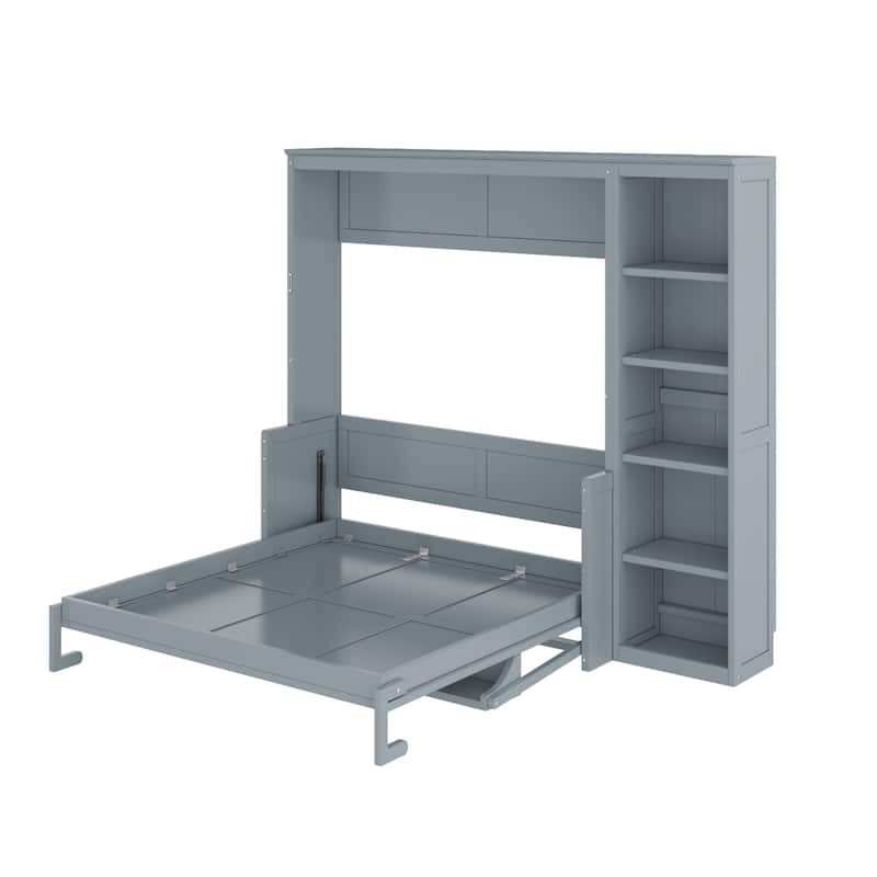 Murphy Bed with Bookshelf, Foldable Platform Bed with Desk, Storage Bed