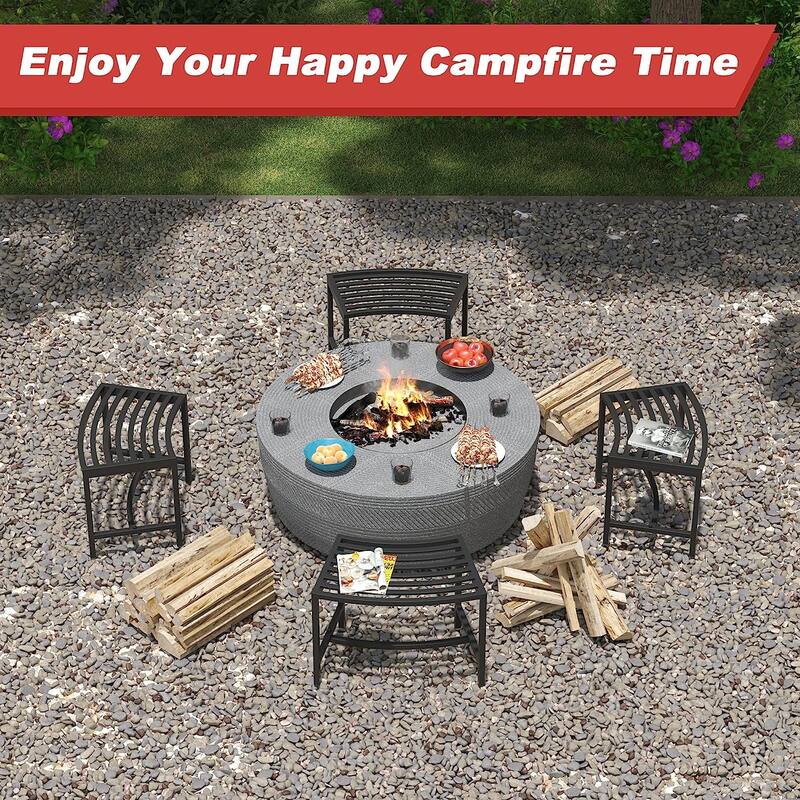 Curved Fire Pit Bench Set of 4,Metal Outside Bench Fire Pit Seating