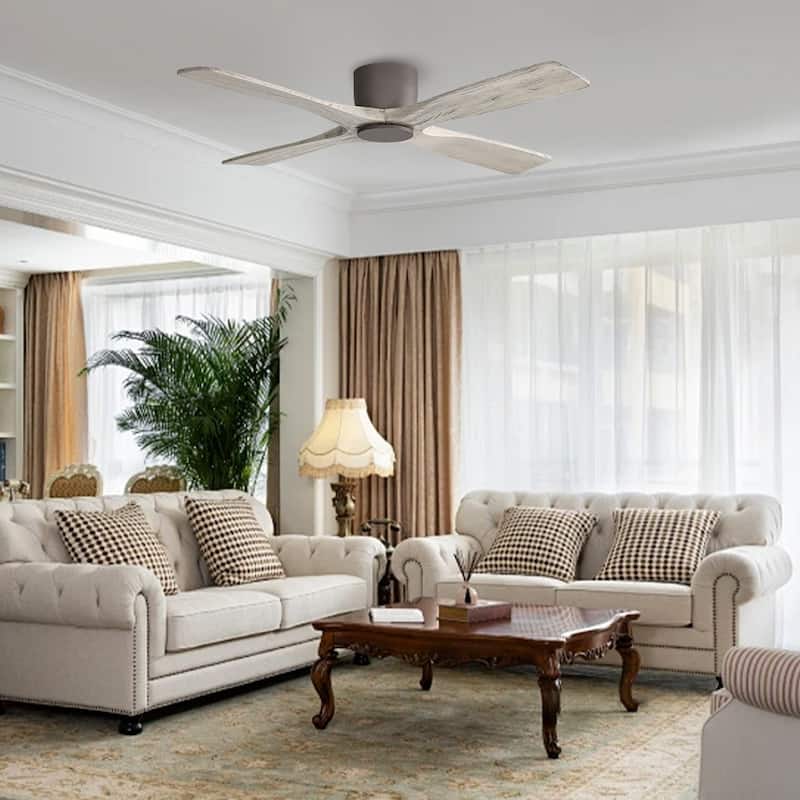 MLiAN 54" DC Flush Mount Ceiling Fan with Remote - N/A - Charcoal Gray and White Gray