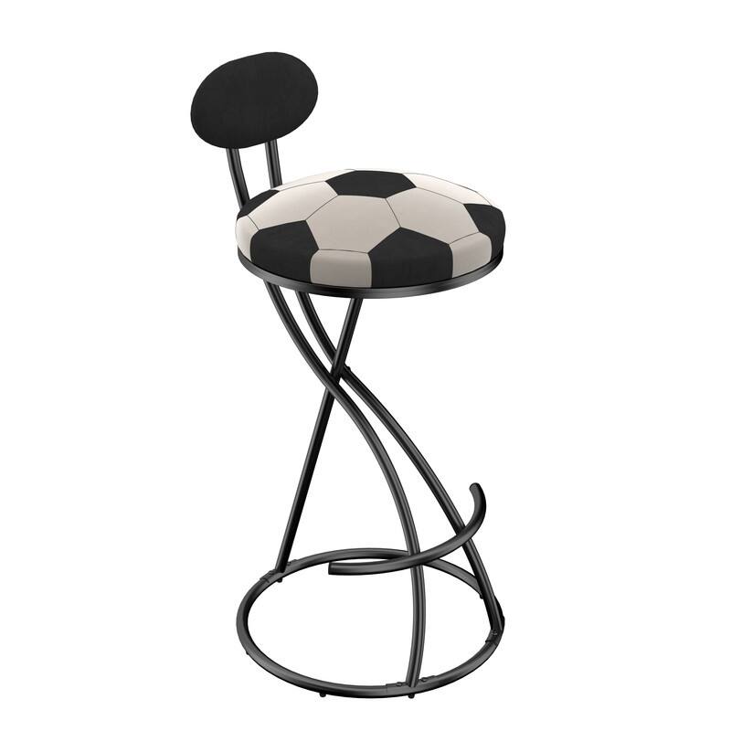 Football Print Bar Stools Set of 2 Upholstered Counter Height Barstool for Kitchen Island S-shaped Velvet Metal Dining Chairs