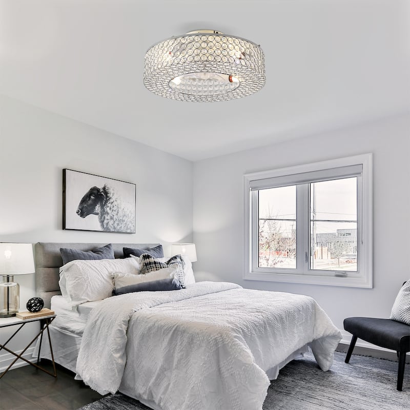 19.6'' Crystal Ceiling Fans with Remote, Flush Mount Ceiling Fan with Light, Chandelier Fan 6 Speed DC Motor Reversible