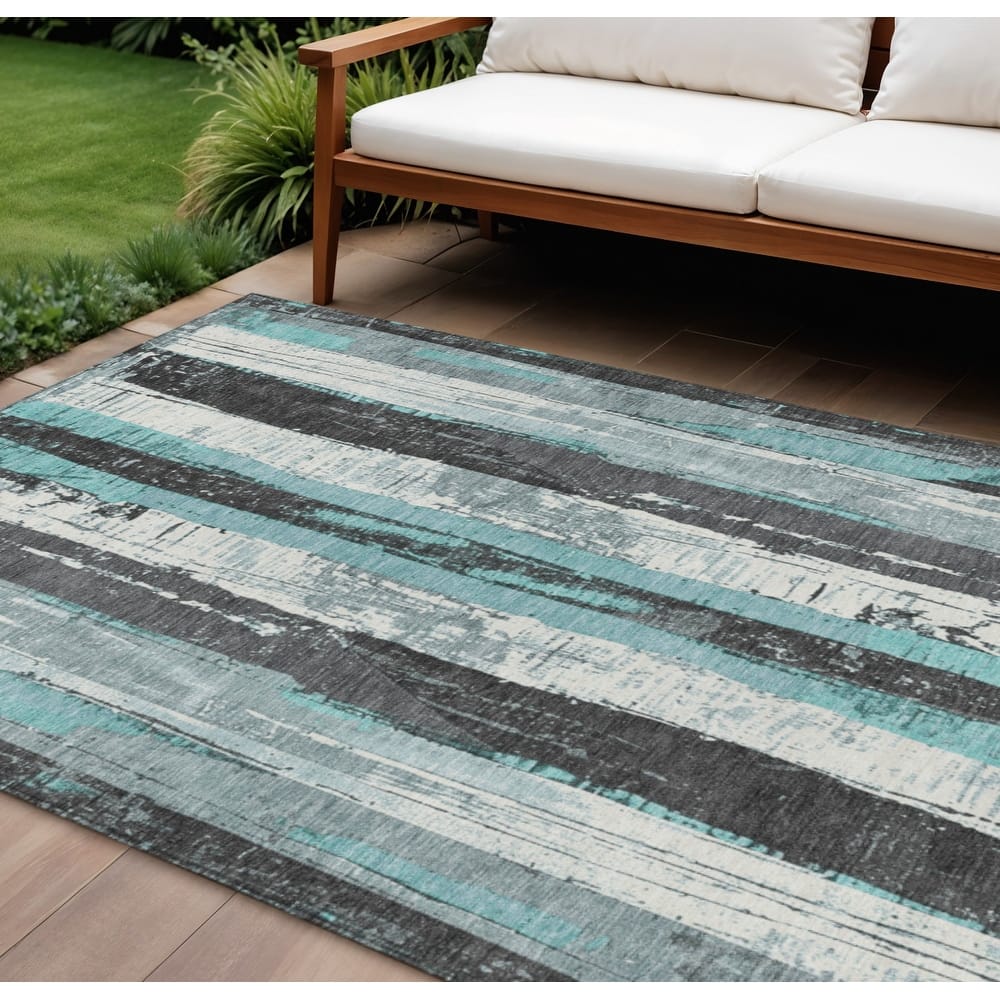 HomeRoots Striped Transitional Rectangle Outdoor Rug